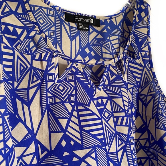 Forever 21 Blue and Tan Geometric Print Tank Top - Picture 2 of 5